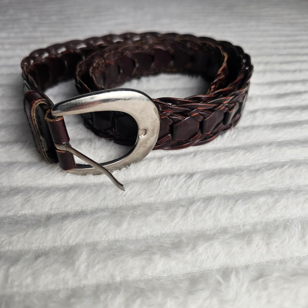 Womens 100% Genuine Leather Braided Belt M/L Brown Western Equestrian Cowgirl